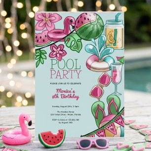 Pool summer party birthday invitation