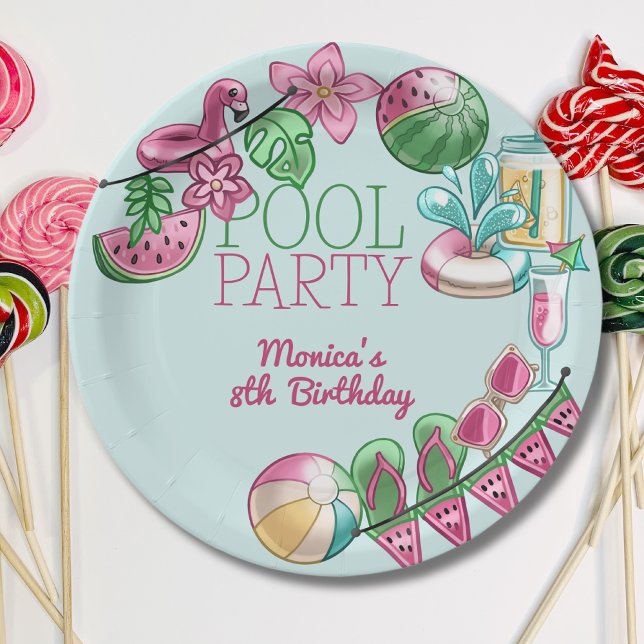 Pool summer sunny party birthday paper plates (Creator Uploaded)