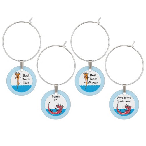 Pool Swim Party With Otters Game Award Wine Glass Charm