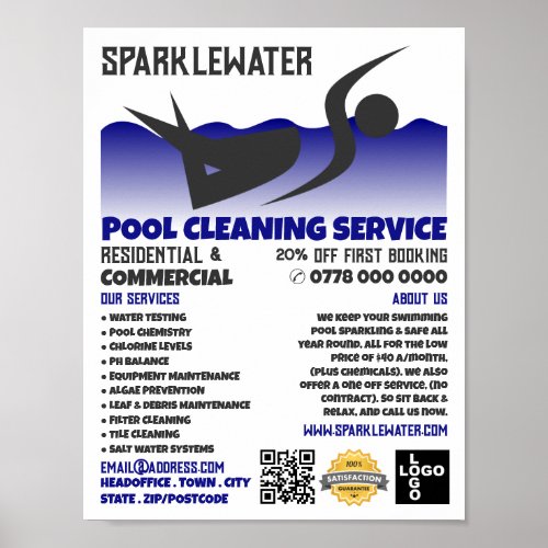 Pool Swimmer Design Swimming Pool Cleaning Service Poster
