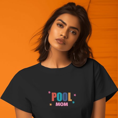 Pool swimming summer typography black mom T_Shirt