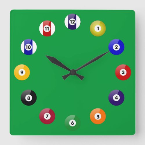 Pool Table and Balls Square Wall Clock