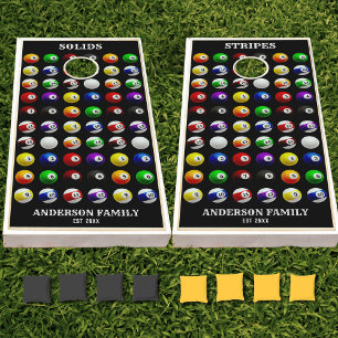 Pool Table Billiard Balls Pattern Black Cornhole Set