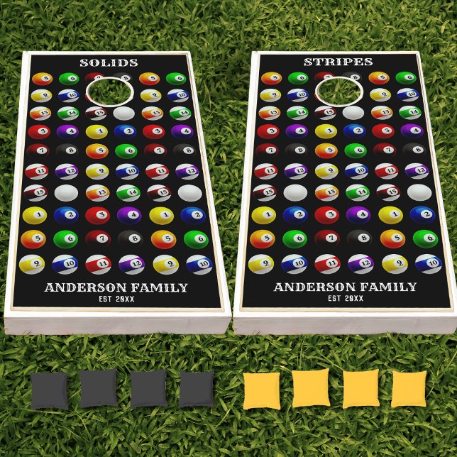 Pool Table Billiard Balls Pattern Black Cornhole Set (Pool Table Billiard Balls Pattern Black Cornhole Set)