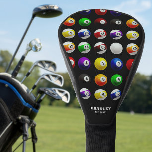 Pool Table Billiard Balls Pattern Black Golf Head Cover