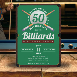Pool Table Billiards 50th Birthday Party Invitation