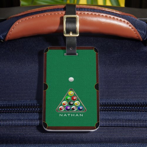 Pool Table Billiards Green Luggage Tag