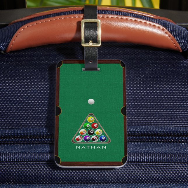 Pool Table Billiards Green Luggage Tag (Front Insitu 2)
