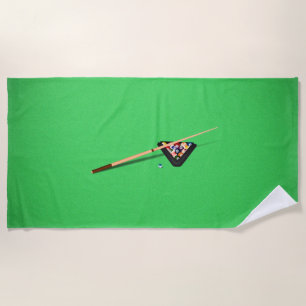 Pool Table Cue Stick and Balls Beach Towel