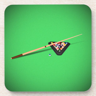 Pool Table Cue Stick and Balls Beverage Coaster