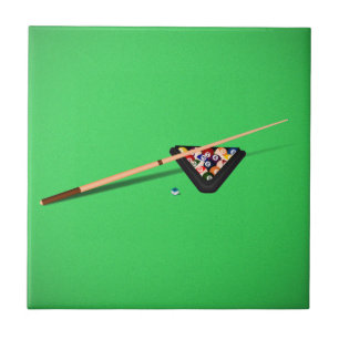 Pool Table Cue Stick and Balls Ceramic Tile
