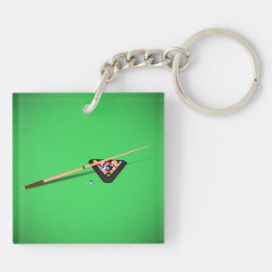 Pool Table Cue Stick and Balls Keychain