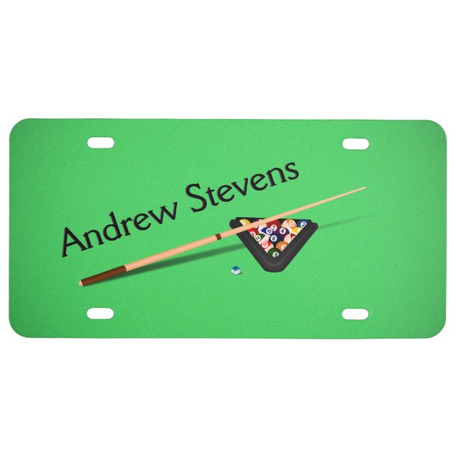Pool Table Cue Stick and Balls Personal License Plate (Front)