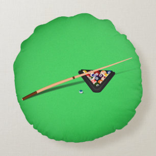 Pool Table Cue Stick and Balls Round Pillow