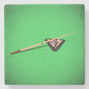 Pool Table Cue Stick and Balls Stone Coaster