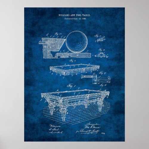 Pool Table Patent Art 5 Game Room Wall Art