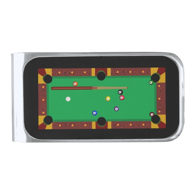 Pool Table Silver Finish Money Clip (Front)