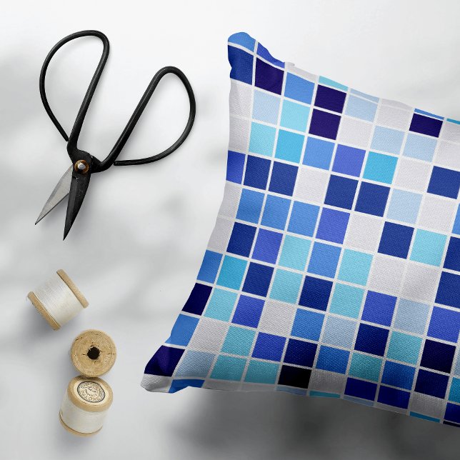 Pool Tiles, Blue Mosaic Tiles, Geometric Pattern Accent Pillow (Creator Uploaded)