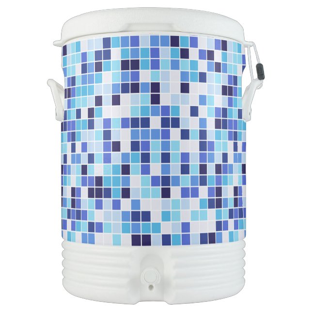Pool Tiles, Blue Mosaic Tiles, Geometric Pattern Beverage Cooler (Front)