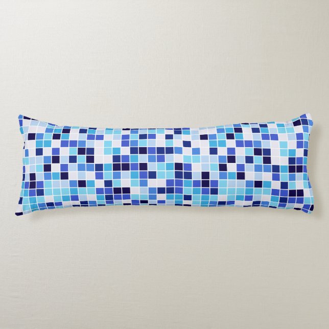 Pool Tiles, Blue Mosaic Tiles, Geometric Pattern Body Pillow (Front)