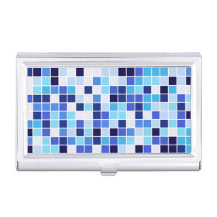 Pool Tiles, Blue Mosaic Tiles, Geometric Pattern Business Card Case
