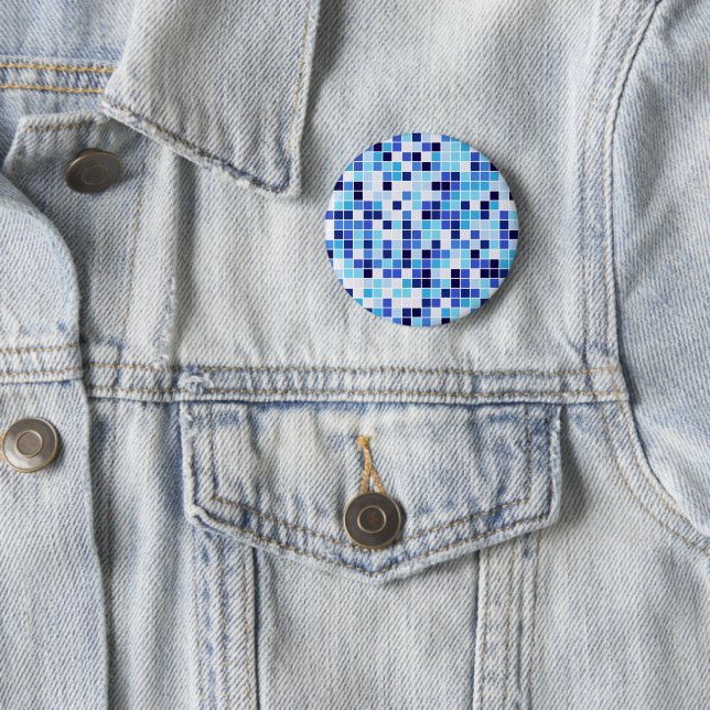 Pool Tiles, Blue Mosaic Tiles, Geometric Pattern Button (In Situ)
