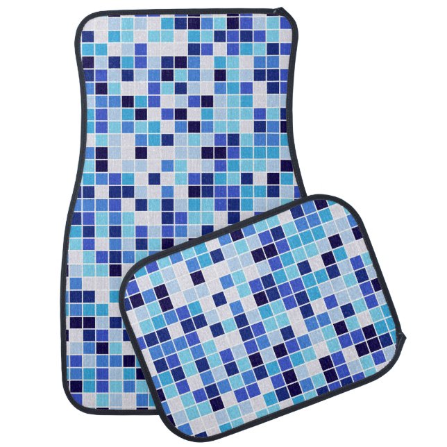 Pool Tiles, Blue Mosaic Tiles, Geometric Pattern Car Floor Mat (Set)