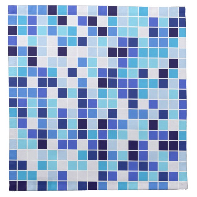 Pool Tiles, Blue Mosaic Tiles, Geometric Pattern Cloth Napkin (Front)