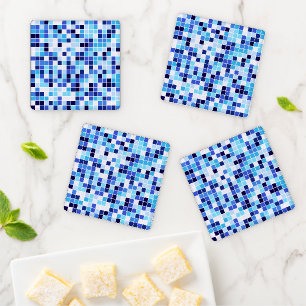 Pool Tiles, Blue Mosaic Tiles, Geometric Pattern Coaster Set