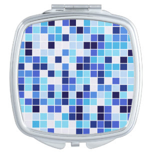 Pool Tiles, Blue Mosaic Tiles, Geometric Pattern Compact Mirror