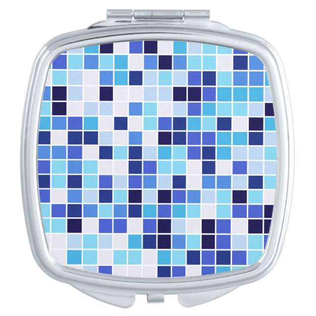 Pool Tiles, Blue Mosaic Tiles, Geometric Pattern Compact Mirror (Front)