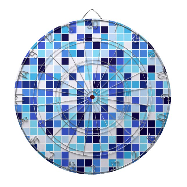 Pool Tiles, Blue Mosaic Tiles, Geometric Pattern Dart Board (Front)