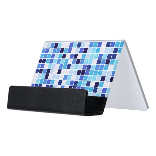 Pool Tiles Blue Mosaic Tiles Geometric Pattern Desk Business Card Holder