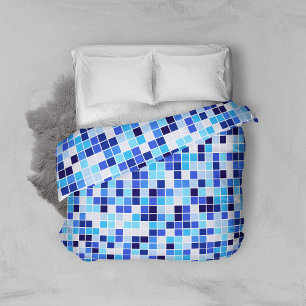 Pool Tiles, Blue Mosaic Tiles, Geometric Pattern Duvet Cover