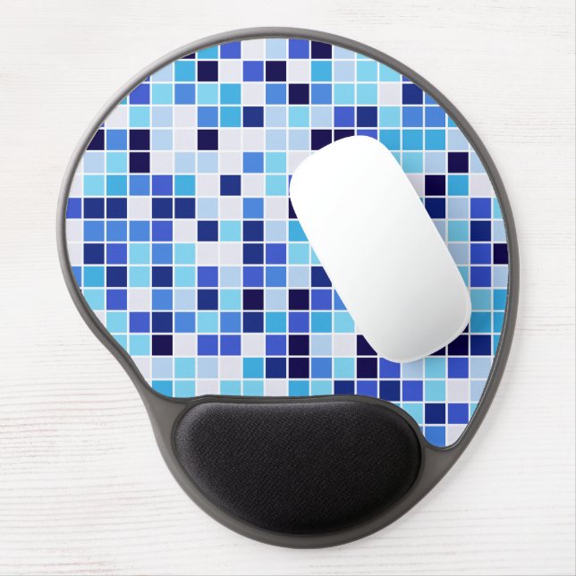 Pool Tiles, Blue Mosaic Tiles, Geometric Pattern Gel Mouse Pad (Left Side)