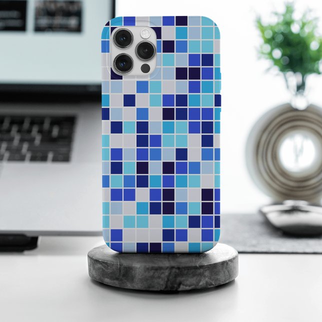 Pool Tiles, Blue Mosaic Tiles, Geometric Pattern iPhone Case (Creator Uploaded)