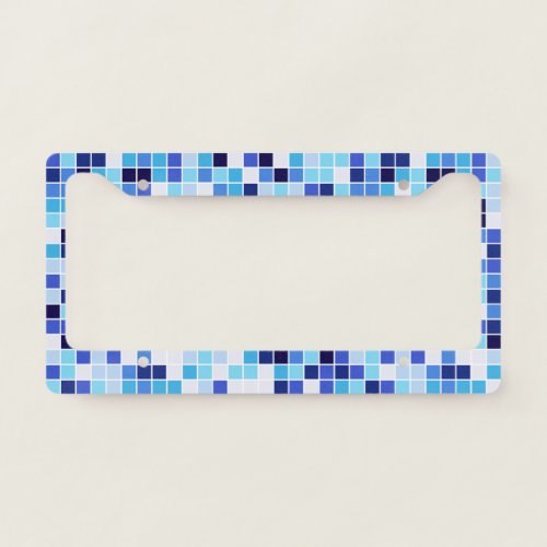 Pool Tiles Blue Mosaic Tiles Geometric Pattern License Plate Frame