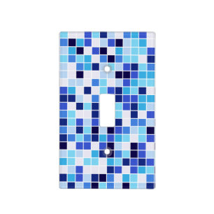 Pool Tiles, Blue Mosaic Tiles, Geometric Pattern Light Switch Cover