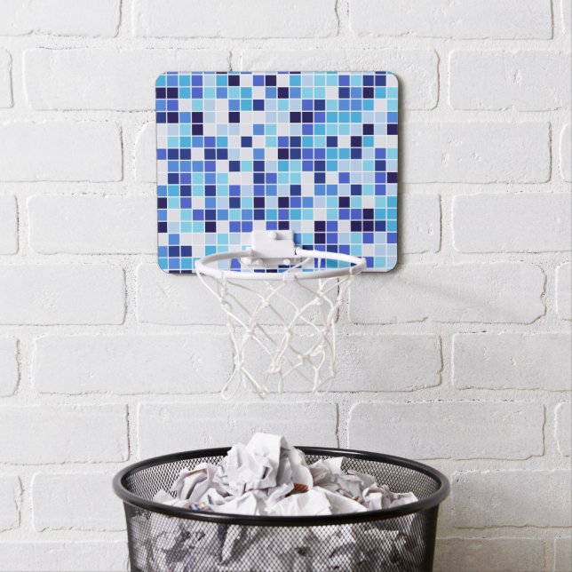 Pool Tiles, Blue Mosaic Tiles, Geometric Pattern Mini Basketball Hoop (In Situ)