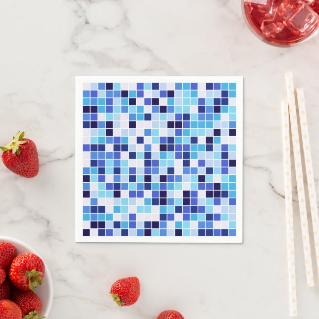Pool Tiles, Blue Mosaic Tiles, Geometric Pattern Napkins (Insitu)