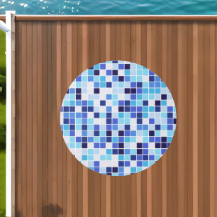 Pool Tiles, Blue Mosaic Tiles, Geometric Pattern Outdoor Rug