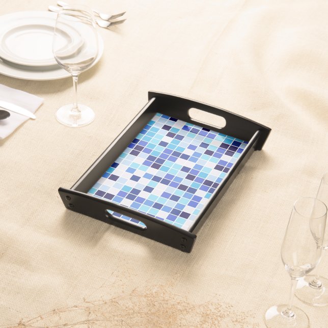 Pool Tiles, Blue Mosaic Tiles, Geometric Pattern Serving Tray (Front)