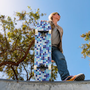 Pool Tiles, Blue Mosaic Tiles, Geometric Pattern Skateboard