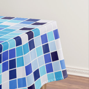 Pool Tiles, Blue Mosaic Tiles, Geometric Pattern Tablecloth