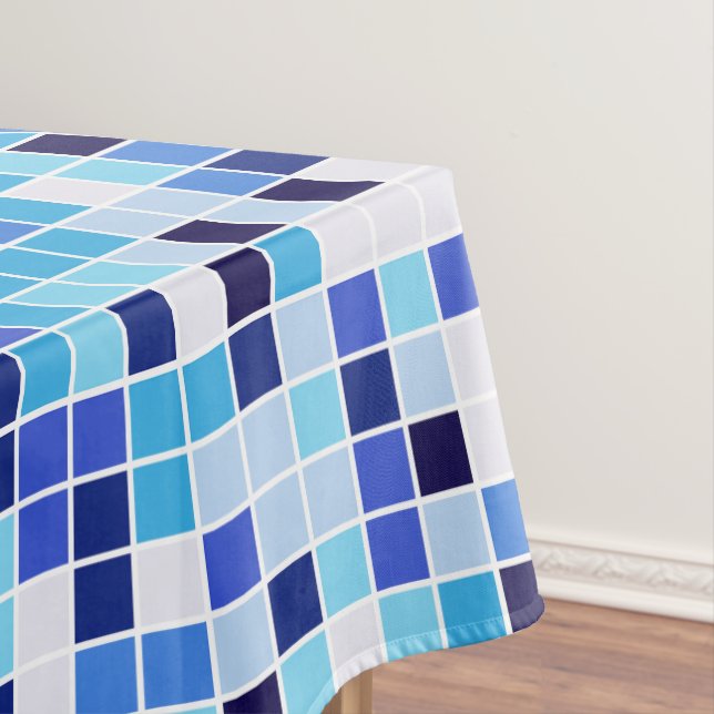 Pool Tiles, Blue Mosaic Tiles, Geometric Pattern Tablecloth (In Situ)