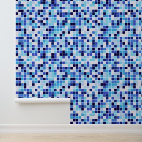 Pool Tiles Blue Mosaic Tiles Geometric Pattern Wallpaper