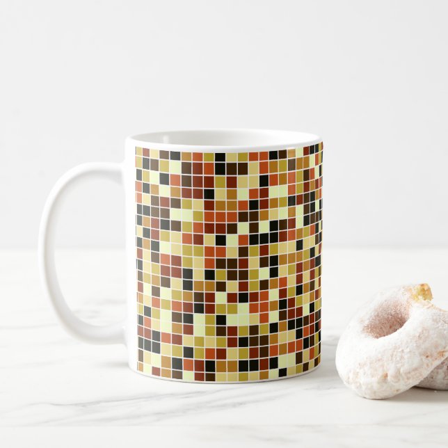 Pool Tiles, Brown Mosaic Tiles, Geometric Pattern Coffee Mug (With Donut)
