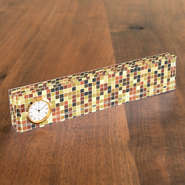 Pool Tiles, Brown Mosaic Tiles, Geometric Pattern Desk Name Plate (Side)