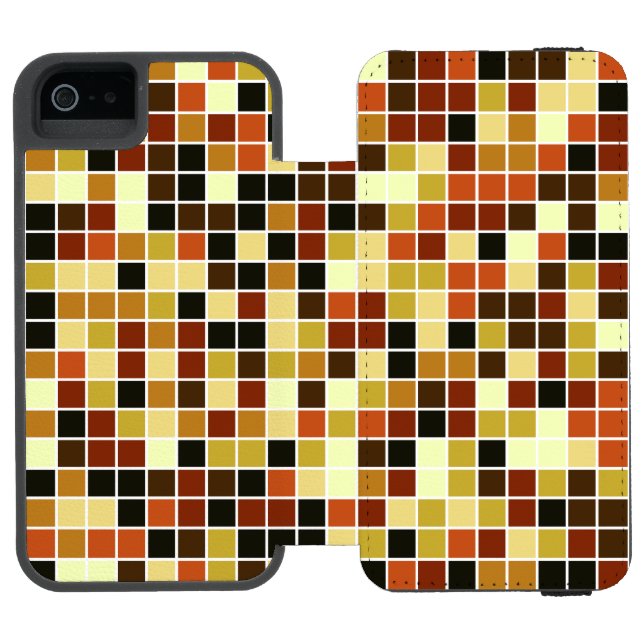 Pool Tiles, Brown Mosaic Tiles, Geometric Pattern Incipio iPhone Wallet Case (Folio Open)