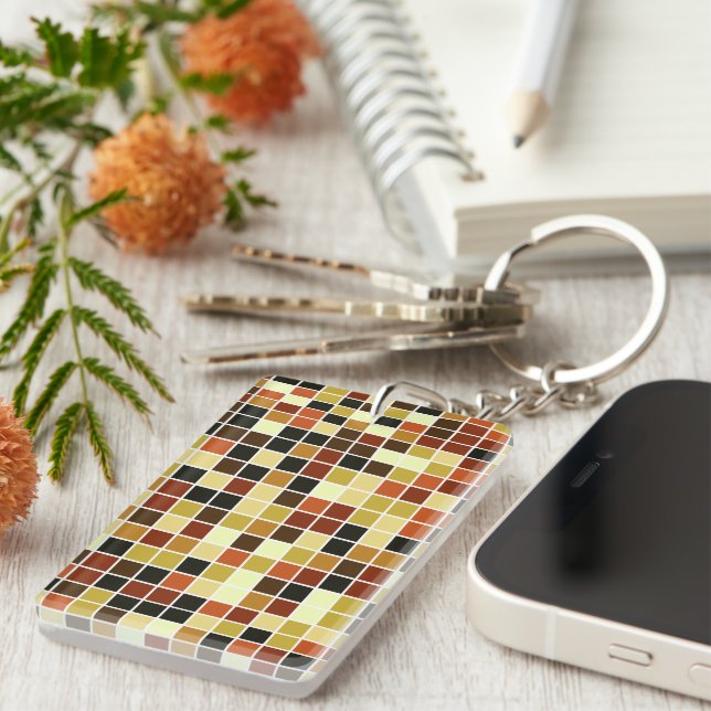 Pool Tiles, Brown Mosaic Tiles, Geometric Pattern Keychain (Front Right)
